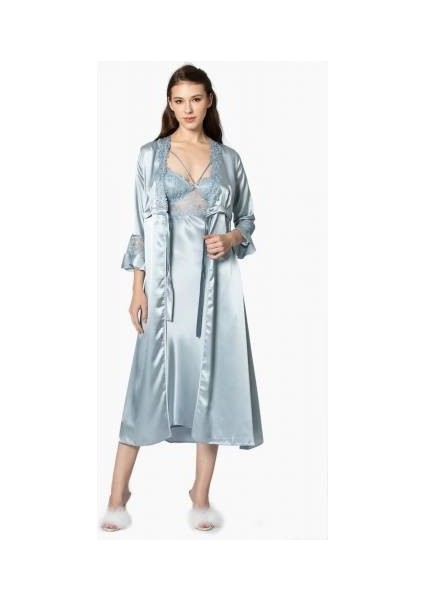 6'lı Saten Gecelik Sabahlık Çeyiz Seti 6010 Mist