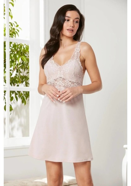 Penye Dantelli Gecelik Sabahlık Takım 4020 Pudra indirimleri