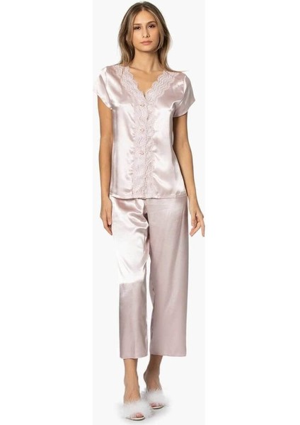 6'lı Saten Gecelik Sabahlık Çeyiz Seti 6010 Pudra fırsatları