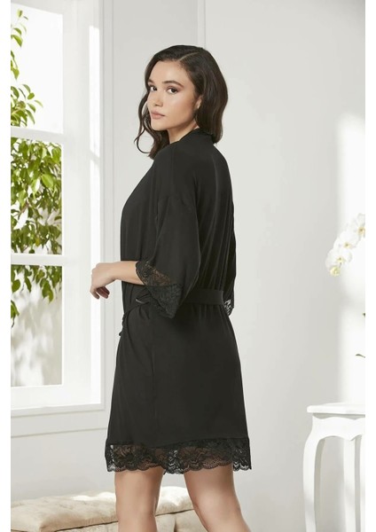 Penye Dantelli Gecelik Sabahlık Takım 4020 Siyah fırsatları