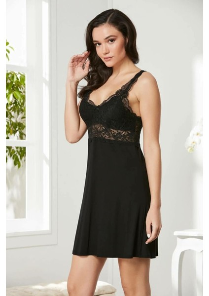 Penye Dantelli Gecelik Sabahlık Takım 4020 Siyah indirimleri