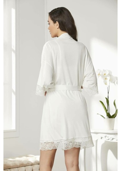 Penye Dantelli Gecelik Sabahlık Takım 4020 Ekru modelleri