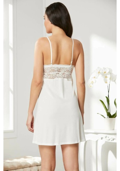 Penye Dantelli Gecelik Sabahlık Takım 4020 Ekru indirimleri