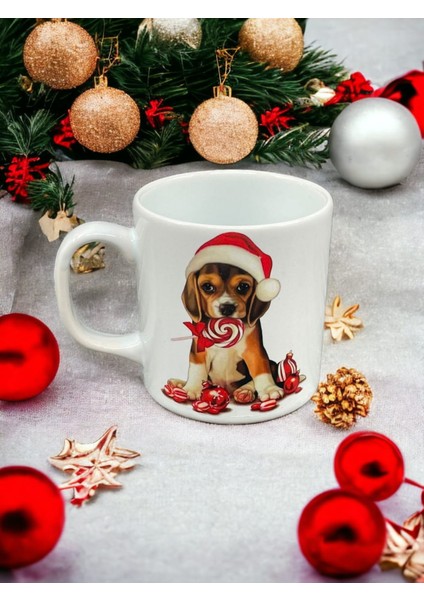 Tek Kişilik Seramik Noel Yılbaşı Baskılı Köpek Kupa Bardak 300ML