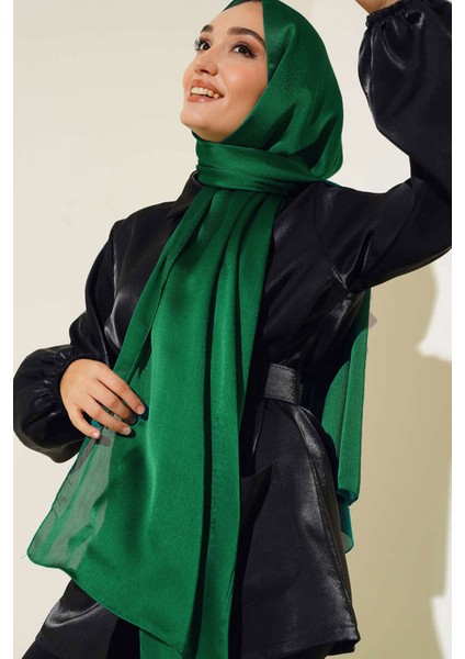 Isometric Abiye Janjan Parlak Saten Dokulu Tesettür Abiye Şifon Şal