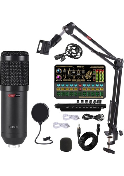 BM800 Live Platinium Set Efektli Ses Kartı Mikrofon Stand Kayıt Canlı Yayın Seti (Pc ve Telefon)
