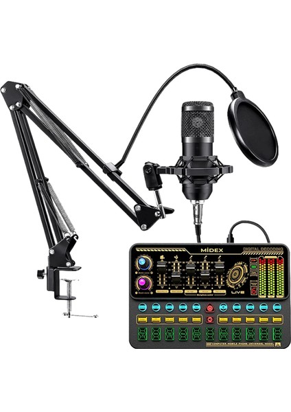 BM800 Live Platinium Set Efektli Ses Kartı Mikrofon Stand Kayıt Canlı Yayın Seti (Pc ve Telefon)