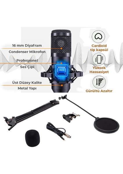 BM800 Live Platinium Set Efektli Ses Kartı Mikrofon Stand Kayıt Canlı Yayın Seti (Pc ve Telefon)