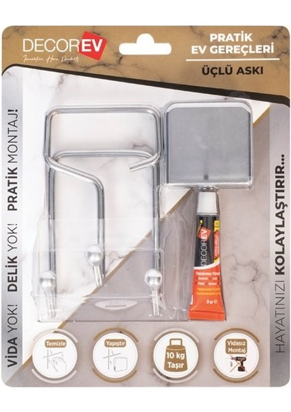 DC-543 Dekoratif Banyo Mutfak Üçlü Havlu Askısı