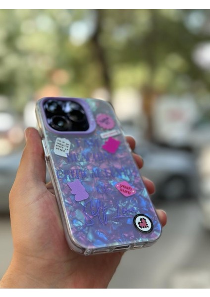 Apple iPhone 13 Pro Max  Kılıf 3D Grafiiti Hologram Desenli Kristal Parıltılı Yazılı Figürlü Motif Case