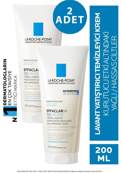 La Roche Posay Effaclar H Iso Biome Temizleyici Krem 200 ml 2 Adet
