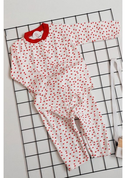 Kalp Baskılı Bebek Önden Çıtçıtlı Pijama Takımı