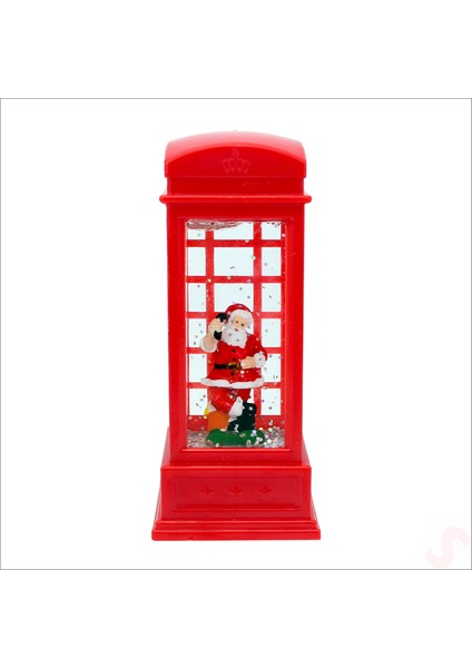 Uçuşan Simli,12,5 x 5cm LED Işıklı Telefon Kulübesi Küre-Noel Baba