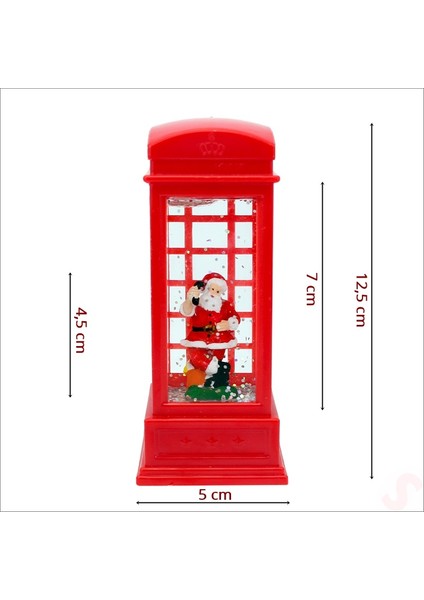Uçuşan Simli,12,5 x 5cm LED Işıklı Telefon Kulübesi Küre-Noel Baba