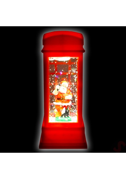 Uçuşan Simli,12,5 x 5cm LED Işıklı Telefon Kulübesi Küre-Noel Baba