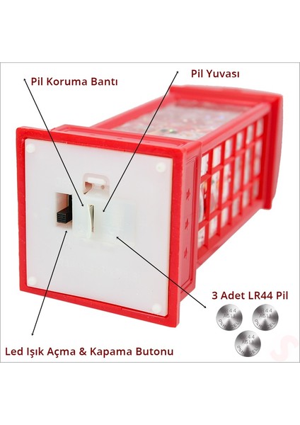 Uçuşan Simli,12,5 x 5cm LED Işıklı Telefon Kulübesi Küre-Noel Baba