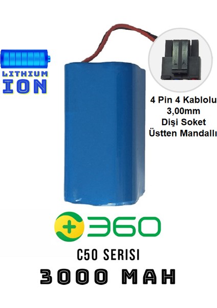 360 C50 Uyumlu Robot Süpürge Yedek Pili 3000MAH Lityum Iyon Pil ve Batarya Paketi