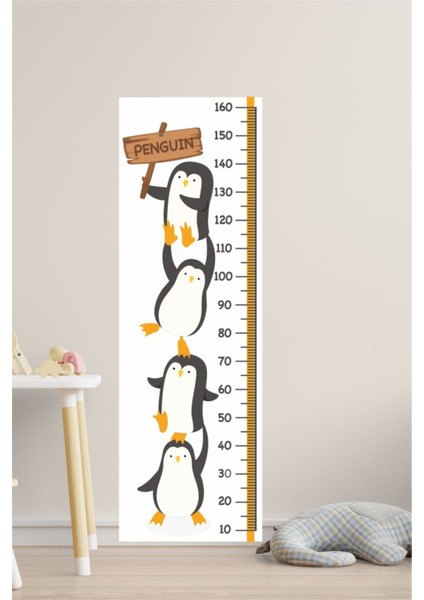 Penguen Boy Ölçer Çocuk Odası Sticker