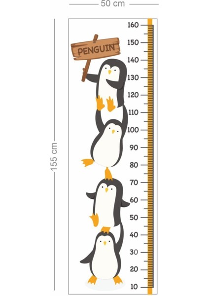 Penguen Boy Ölçer Çocuk Odası Sticker