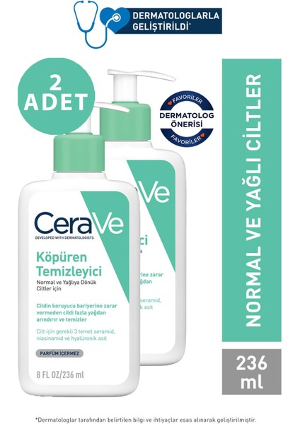 Cerave Foaming Cleanser Normal & Yağlıya Dönük Ciltler Için 236 ml 2 Adet