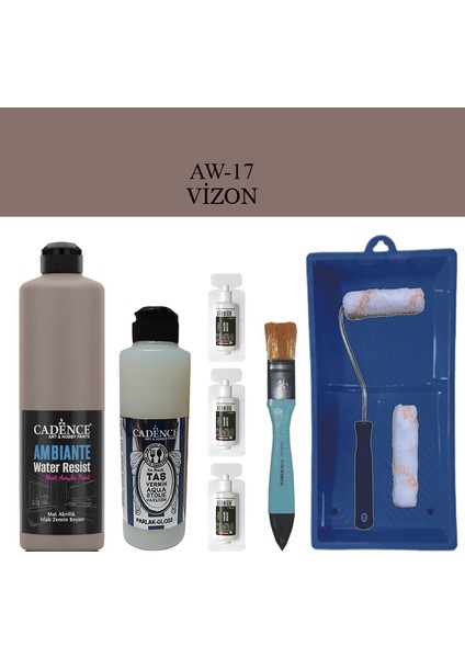 Fayans Tezgah B - Ambiente Islak Zemin Aw - 17 Vizon 500 ml Katalizör 30 gr Taş Vernik 250 Saten Rulo Set