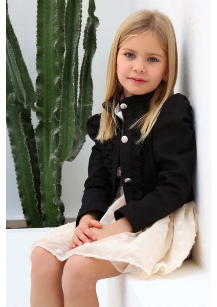 Kız Çocuk Puantiyeli Etek ve Denim Ceketli Siyah Etekli Takım modelleri
