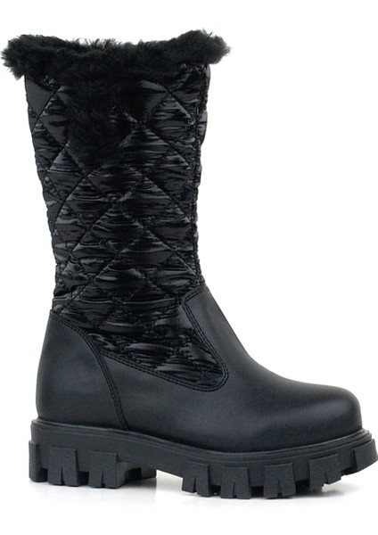 Siyah Uzun Fermuarlı Kız Çocuk Yağmur Çizmesi