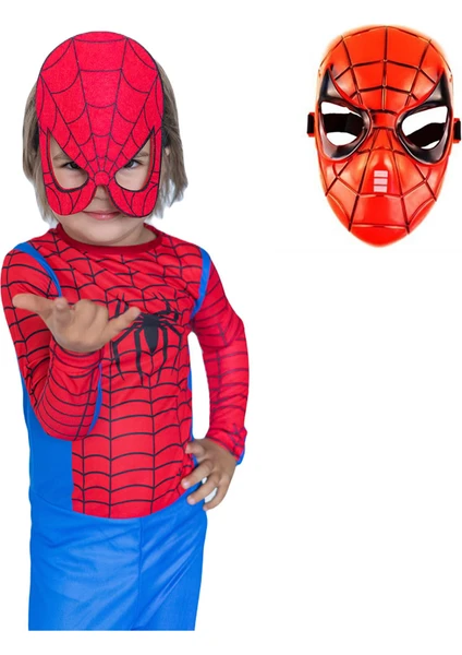 Marvel Spider-Man Kostümü Örümcek Adam Maskeli Çocuk Kostümü Klasik 2 Maskeli