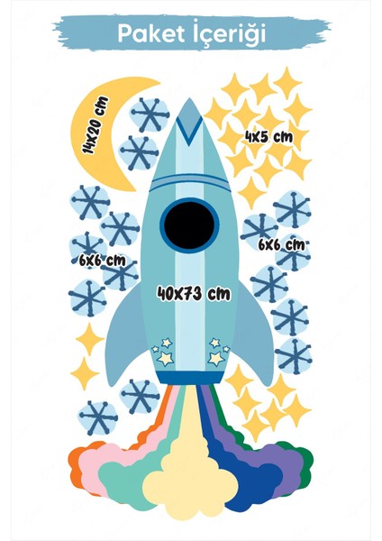 Uzay Mekiği Yıldızlar ve Figürler Çocuk Bebek Odası Duvar Sticker Seti fiyatları