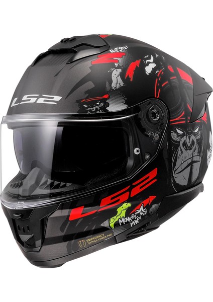 Motosiklet Ls2 Stream 2 Angry Monkey Mat Siyah Kırmızı Kask Xl Beden