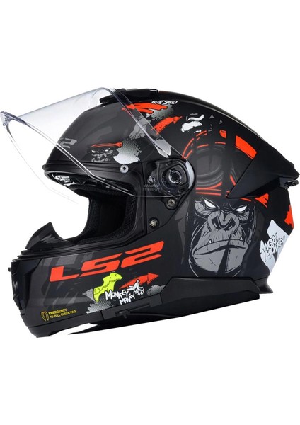 Motosiklet Ls2 Stream 2 Angry Monkey Mat Siyah Kırmızı Kask Xl Beden