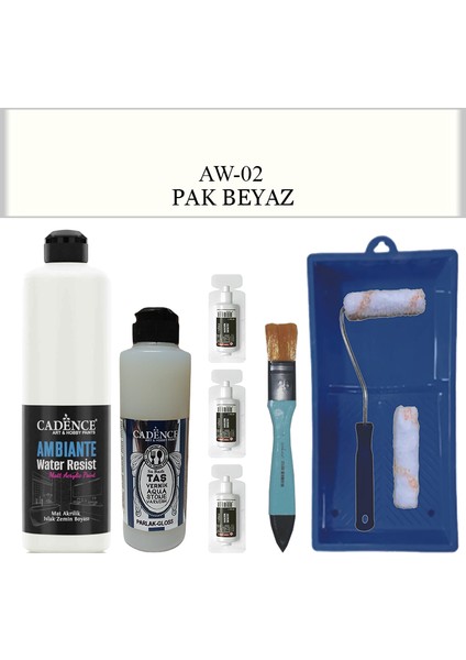 Fayans Tezgah B - Ambiente Islak Zemin Aw - 02 Pak Beyaz 500 ml Katalizör 30 gr Taş Vernik 250 Saten Rulo Set