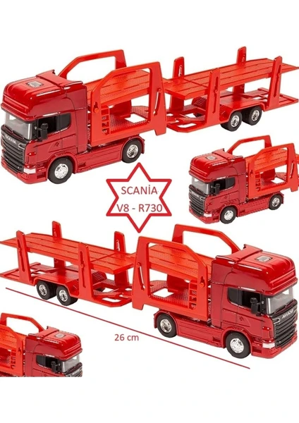 Welly Scania V8 R730 1:64 Ölçek Metal Kafalı Iki Katlı Araç Taşıyıcı Tır