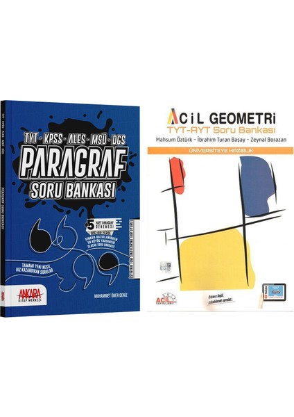 Acil Yayınları Tyt Ayt Geometri ve Ankara Kitap Merkezi Paragraf Soru Bankası Seti 2 Kitap