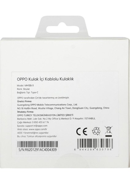 Realme 11 Pro ve 11 Pro+ Kulak Içi Kablolu Kulaklık Type-C MH135-3 White ( Oppo Türkiye Garantili)