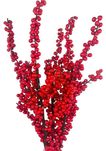 Yapay Çiçek Kokina Uzun Dal 90CM Yılbaşı Çiçeği Red Berry