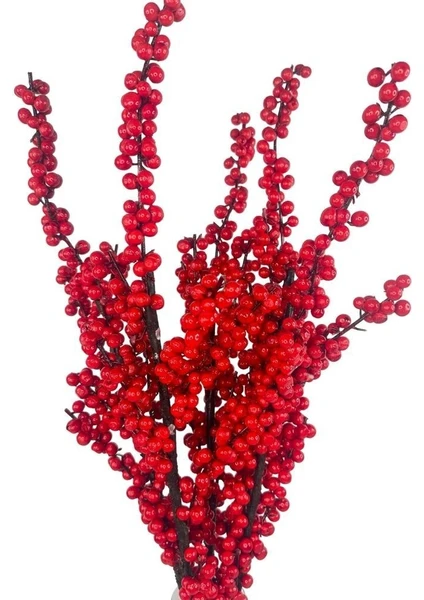 Netten Evime Yapay Çiçek Kokina Uzun Dal 90CM Yılbaşı Çiçeği Red Berry