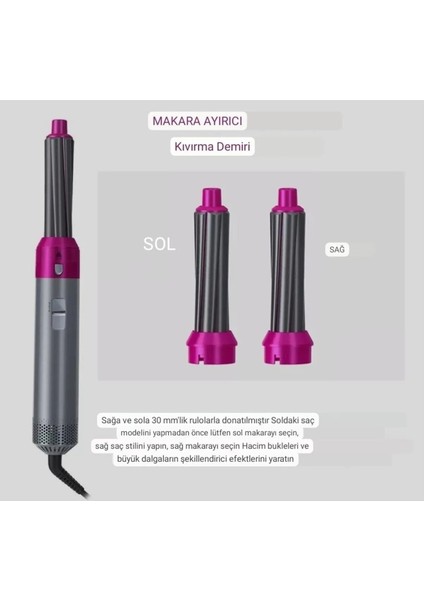 5 Başlıklı Saç Şekillendirici Seti Profesyonel Saç Şekillendirici Kurutma Fön Makinesi 1000 Watt