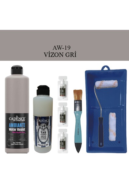 Fayans Tezgah B - Ambiente Islak Zemin Aw - 19 Vizon gr i 500 ml Katalizör 30 gr Taş Vernik 250 Saten Rulo Set