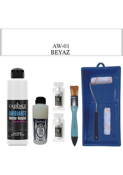 Fayans Tezgah B - Ambiente Islak Zemin Aw - 01 Beyaz 250 ml Katalizör 20 gr Taş Vernik 120 Saten Rulo Set