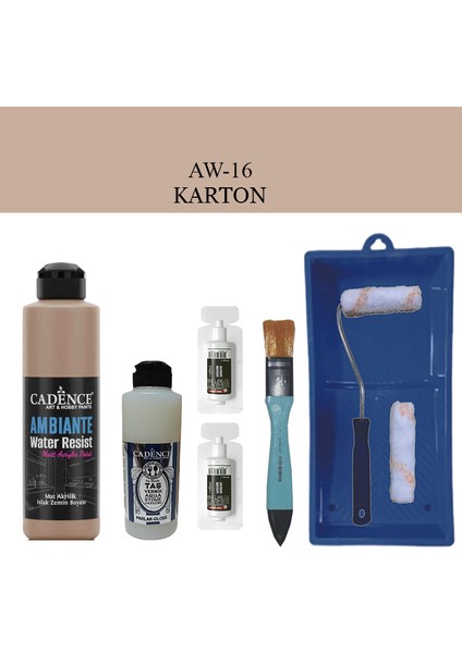 Fayans Tezgah B - Ambiente Islak Zemin Aw - 16 Karton 250 ml Katalizör 20 gr Taş Vernik 120 Saten Rulo Set