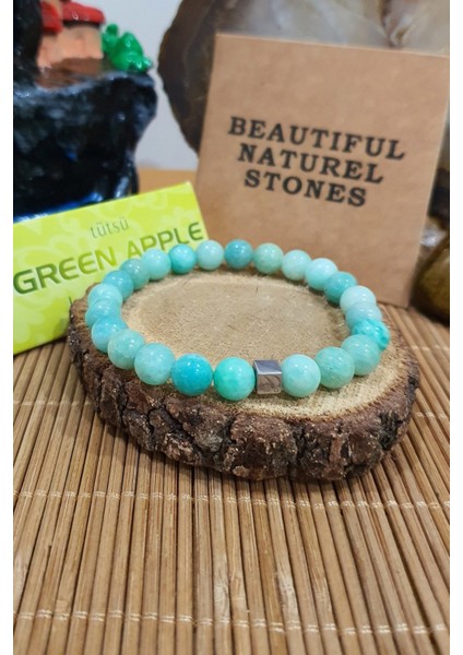 Sertifikalı Amazonit Doğal Taş Bileklik 8 mm ( Tütsü ) ( %100 Kalite ) ( Huzur ve Mutluluk )
