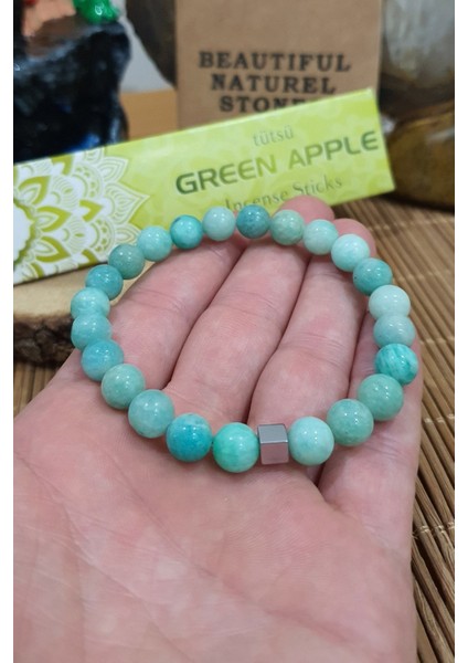 Sertifikalı Amazonit Doğal Taş Bileklik 8 mm ( Tütsü ) ( %100 Kalite ) ( Huzur ve Mutluluk ) fiyatları