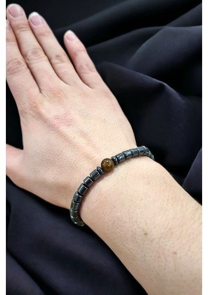 Erkek Kaplan Gözü, Hematit ( Taş ) Doğal Taş Bileklik 8 mm 777KAPLNAAA fiyatları