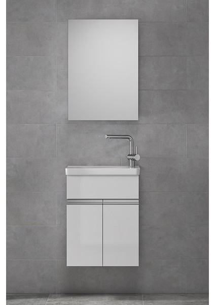 Alfa Banyo Miniço-Beyaz Ebeveyn 45 cm x 28 cm Ayna Dolaplı Lüx Lavabolu Banyo Dolabı- 1. Sınıf Mdf-Beyaz