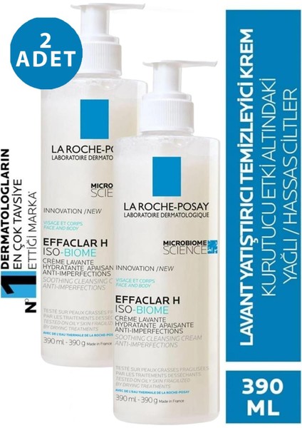 La Roche Posay Effaclar H Iso Biome Temizleyici Krem 390 ml 2 Adet