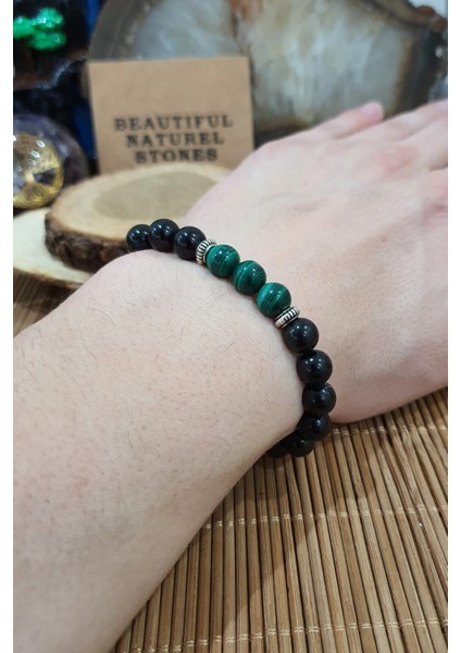Sertifikalı Malakit - Siyah Obsidyen Doğal Taş Bileklik Kolye fiyatları