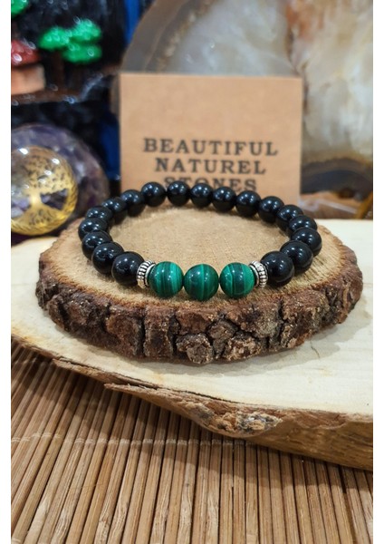 Sertifikalı Malakit - Siyah Obsidyen Doğal Taş Bileklik Kolye modelleri