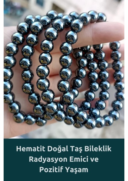 Sertifikalı Hematit Doğal Taş Bileklik 8 mm