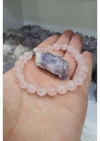 Sertifikalı Pembe Kuvars Doğal Taş Bileklik 8 mm ( Ametist Taş ) modelleri